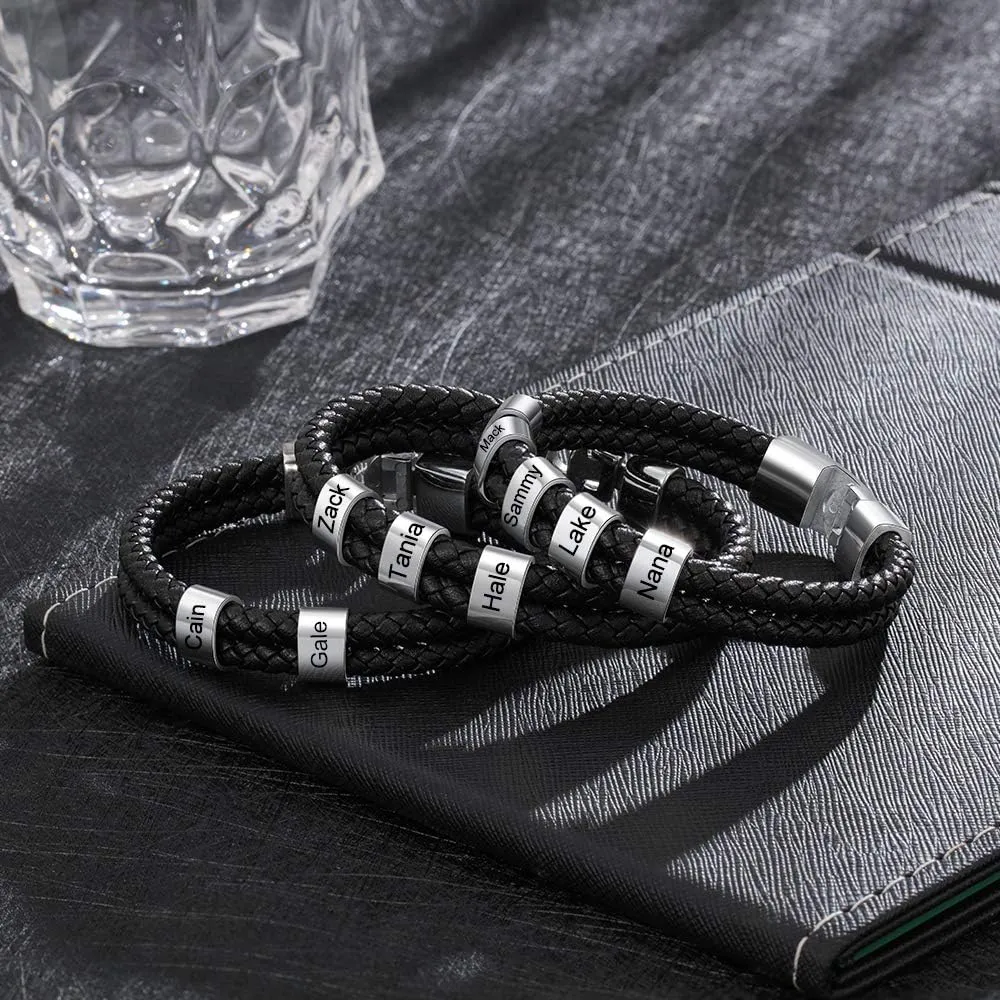 Personalized Men's Bracelet with Engraved 1-8 Names Custom Name Bracelets for Men Customized Jewelry Gifts for Dad Fathers Day