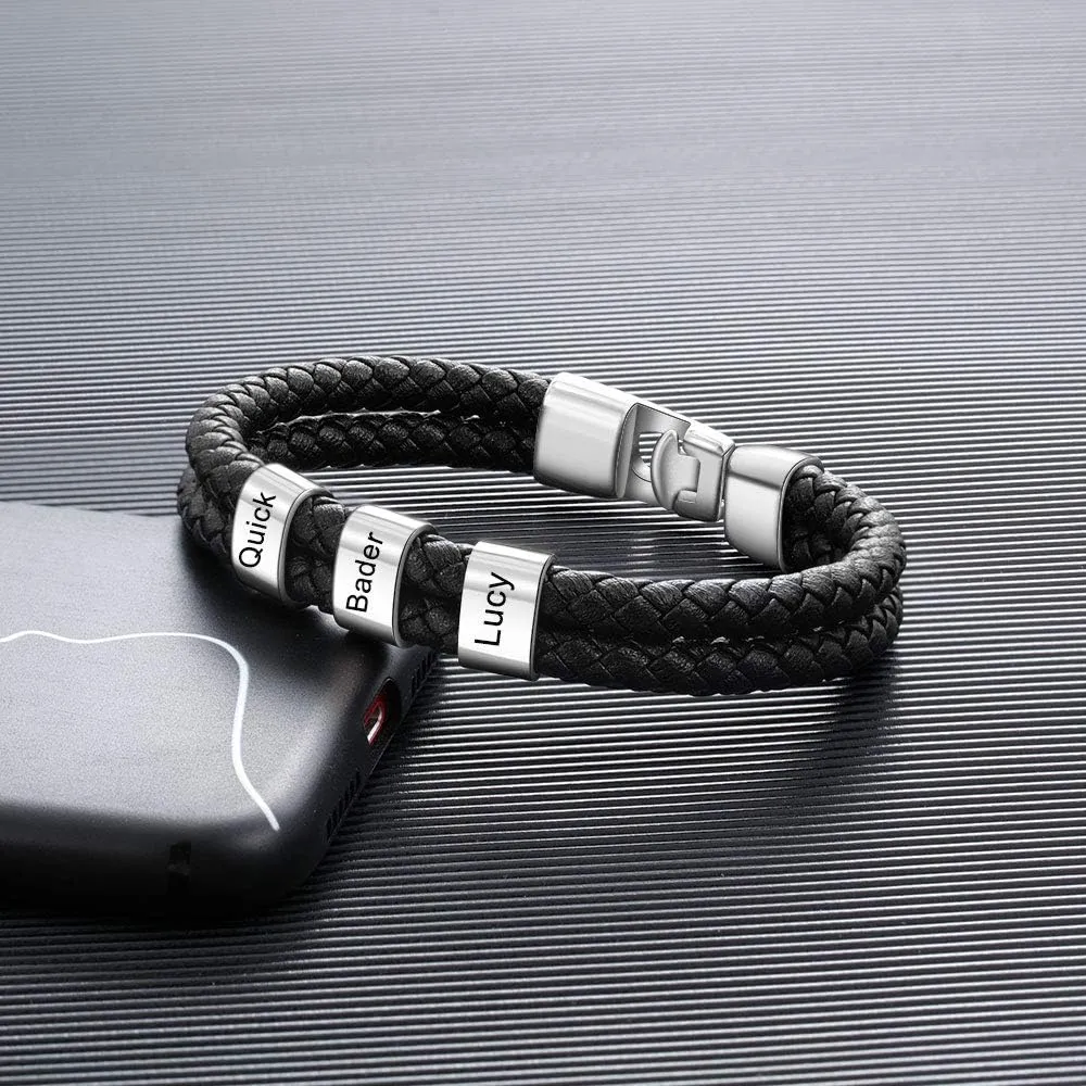 Personalized Men's Bracelet with Engraved 1-8 Names Custom Name Bracelets for Men Customized Jewelry Gifts for Dad Fathers Day