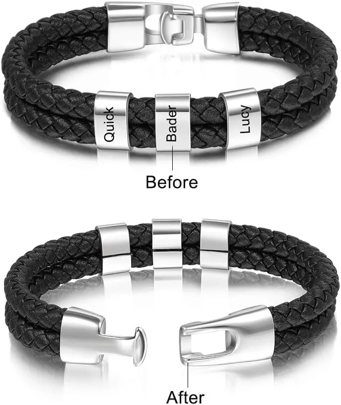 Personalized Men's Bracelet with Engraved 1-8 Names Custom Name Bracelets for Men Customized Jewelry Gifts for Dad Fathers Day