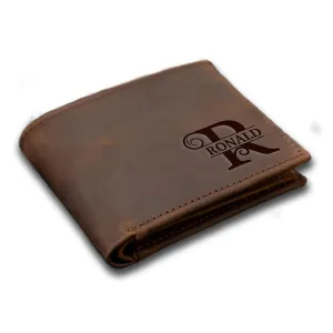 Personalized Men's Leather Wallet with Monogram - Custom Engraved Brown Bifold Wallet with Initials and Name - Perfect Gift for Men