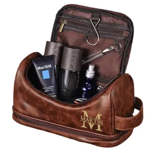 Personalized Men's PU Leather Toiletry Bag - Custom Engraved Dopp Kit - Ideal Groomsmen & Husband Gifts - Stylish Travel Accessory for Men