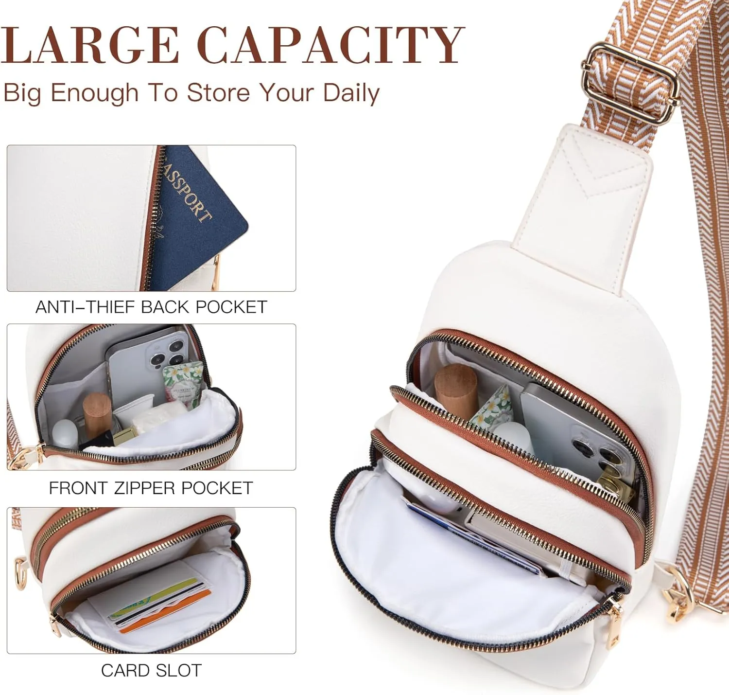 Personalized Mothers Day Gifts Initial Sling Bag PU Crossbody Bags for Women Mother's Day Birthday Gifts for Women Mom Sister Wife (Beige with Brown-M)