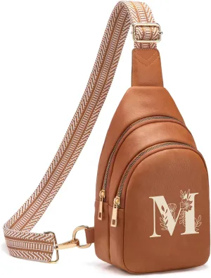 Personalized Mothers Day Gifts Initial Sling Bag PU Crossbody Bags for Women Mother's Day Birthday Gifts for Women Mom Sister Wife (Brown-M)