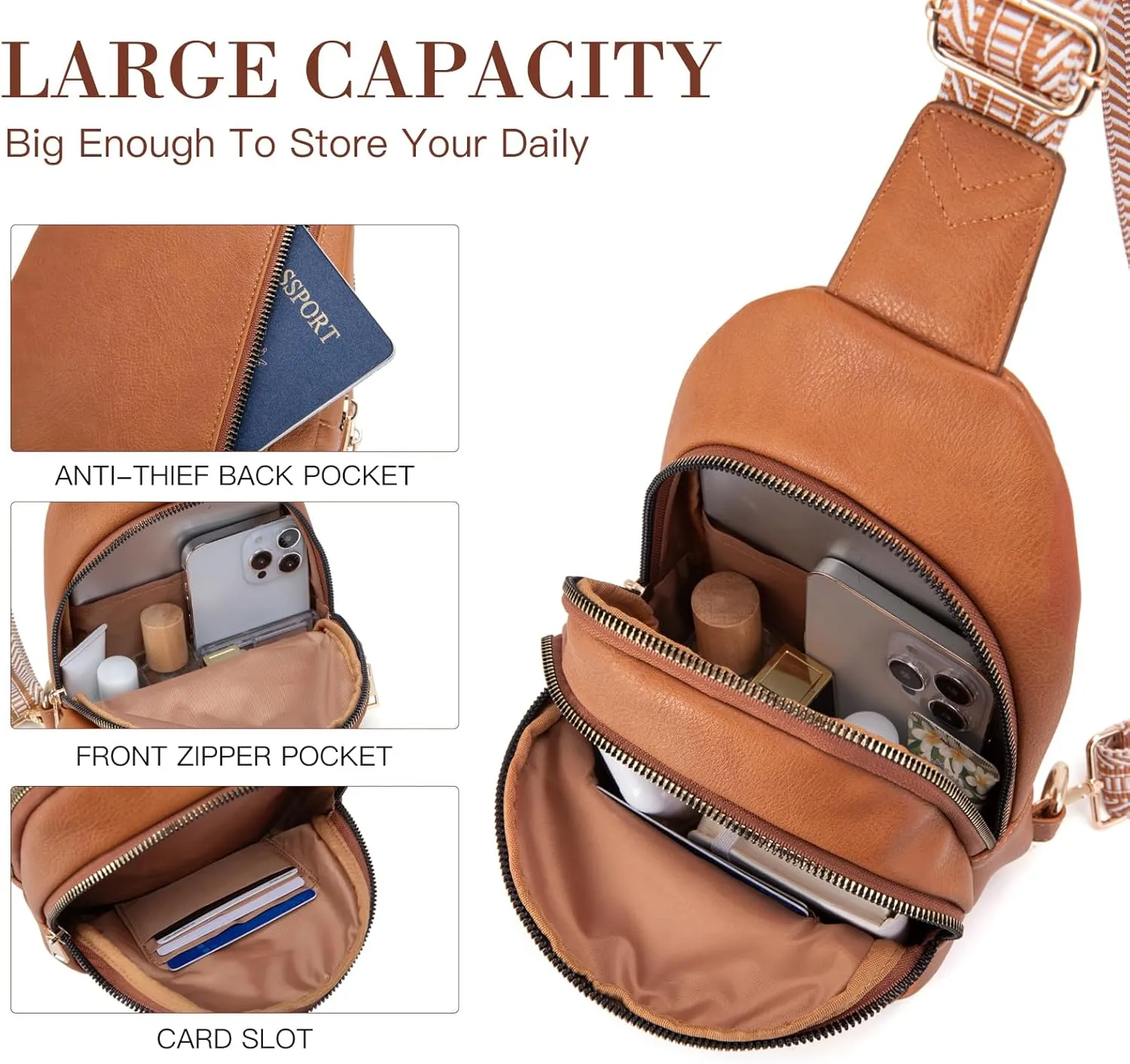 Personalized Mothers Day Gifts Initial Sling Bag PU Crossbody Bags for Women Mother's Day Birthday Gifts for Women Mom Sister Wife (Brown-S)