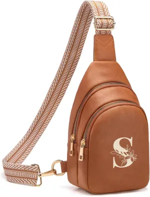 Personalized Mothers Day Gifts Initial Sling Bag PU Crossbody Bags for Women Mother's Day Birthday Gifts for Women Mom Sister Wife (Brown-S)