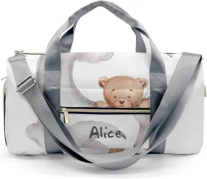 Personalized Name Duffel Bag Cute Teddy Bear with Star Balloon on the Moon On-the-Go Fitness: Travel Bags Designed for Active Living
