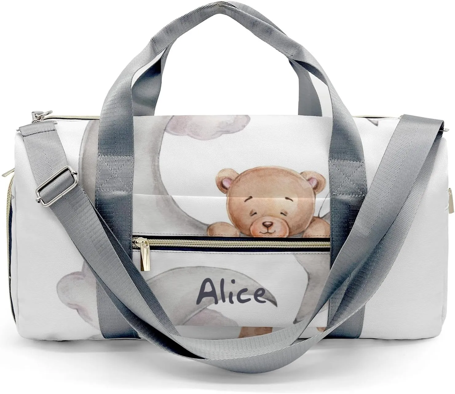 Personalized Name Duffel Bag Cute Teddy Bear with Star Balloon on the Moon On-the-Go Fitness: Travel Bags Designed for Active Living