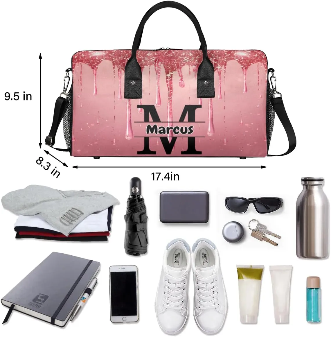 Personalized Name Sports Bag Travel Duffel Bags, Custom Initial Gym Bag for Adults, Overnight Weekend Bags, Dance Bag, Personalized Gifts, Fluid