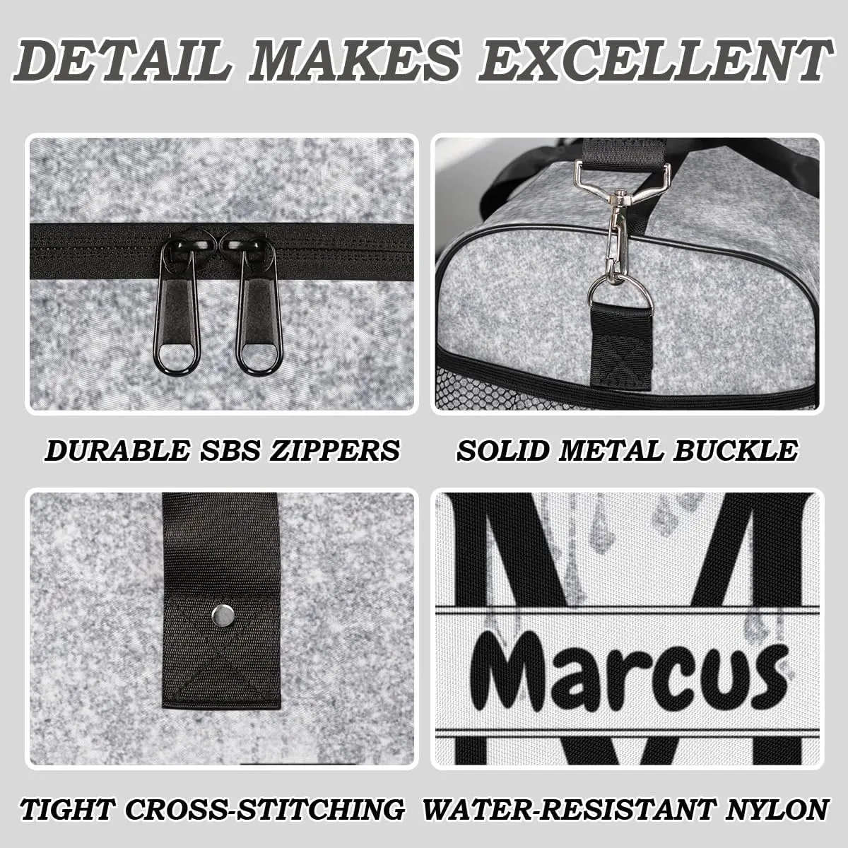 Personalized Name Sports Bag Travel Duffel Bags, Custom Initial Gym Bag for Adults, Overnight Weekend Bags, Dance Bag, Personalized Gifts, Silver Fluid
