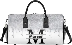 Personalized Name Sports Bag Travel Duffel Bags, Custom Initial Gym Bag for Adults, Overnight Weekend Bags, Dance Bag, Personalized Gifts, Silver Fluid