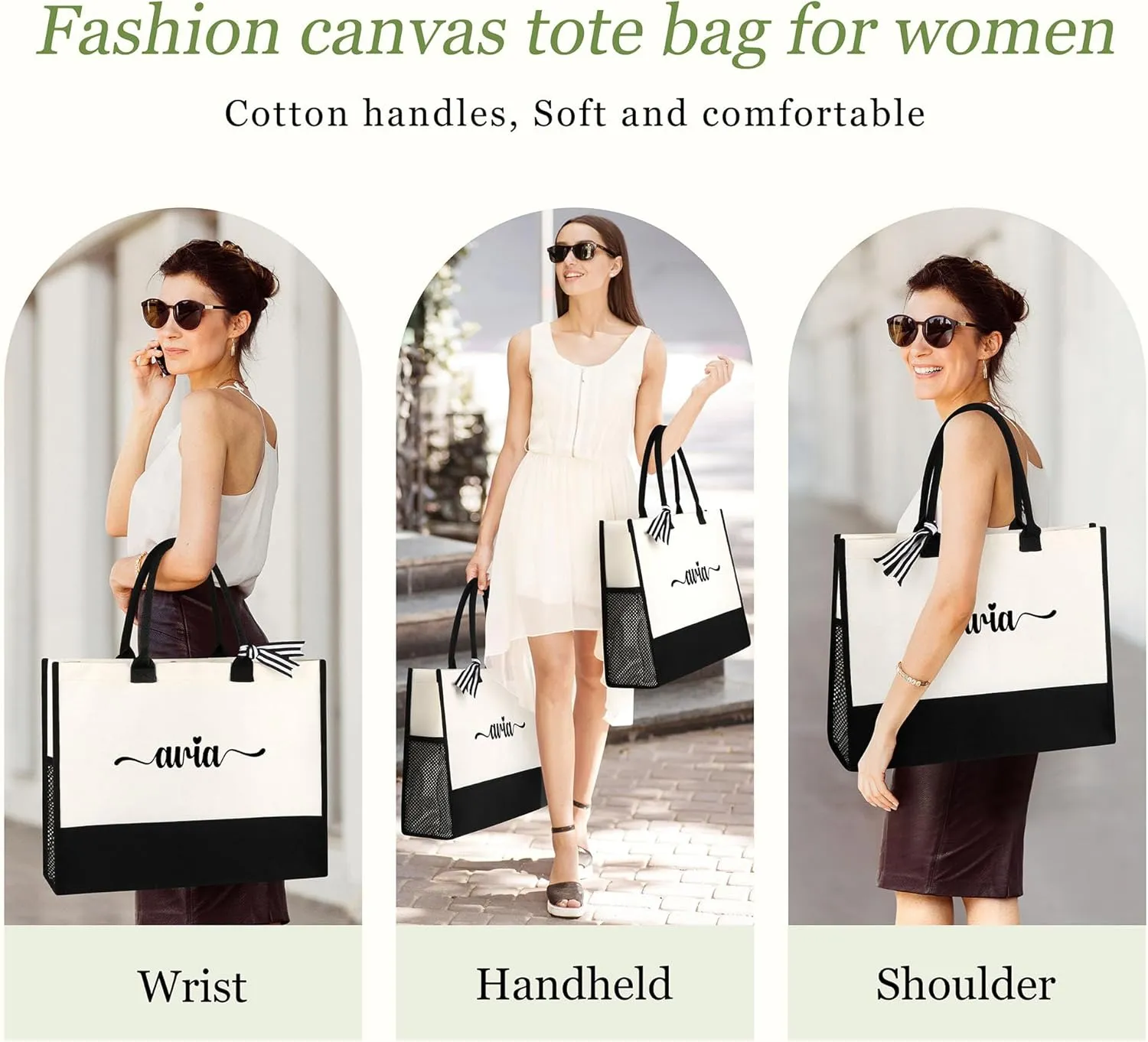 Personalized Name Tote Bag for Women, Birthday Best Friend Bridesmaid Gifts for Women Canvas Initial Tote Bags