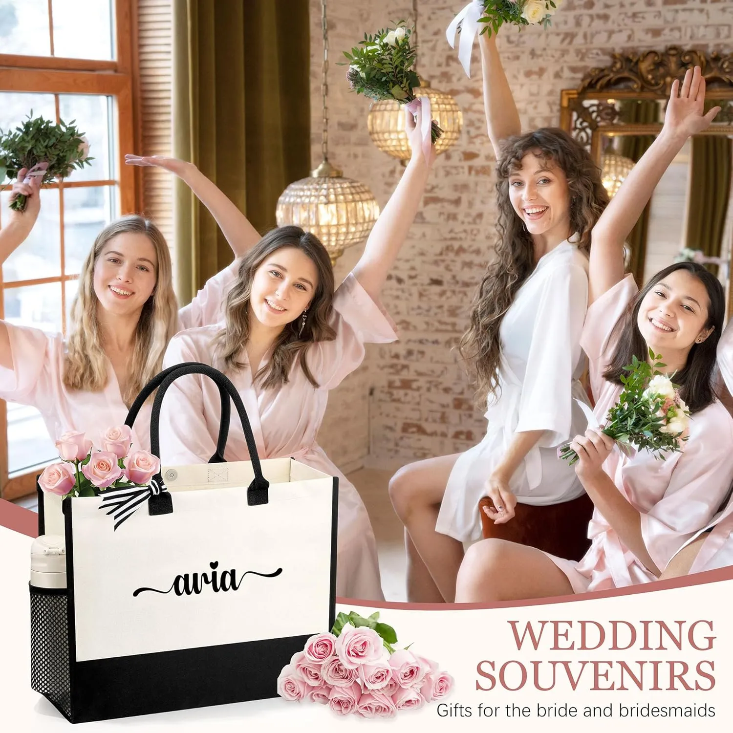 Personalized Name Tote Bag for Women, Birthday Best Friend Bridesmaid Gifts for Women Canvas Initial Tote Bags