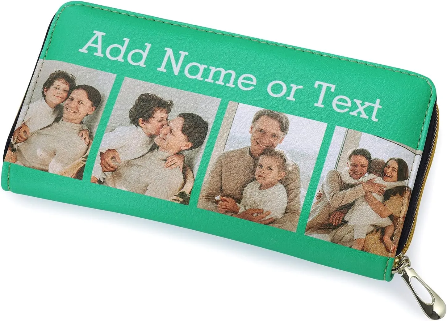Personalized Photo Leather Purse Cell Phone Case Wallet for Women, Customized Long Coin Purse Engraved Credit Card Holder Wallets Zip Ladies Clutch, Purses for Women Lady Girl
