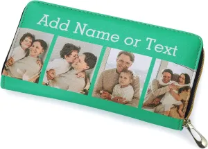 Personalized Photo Leather Purse Cell Phone Case Wallet for Women, Customized Long Coin Purse Engraved Credit Card Holder Wallets Zip Ladies Clutch, Purses for Women Lady Girl