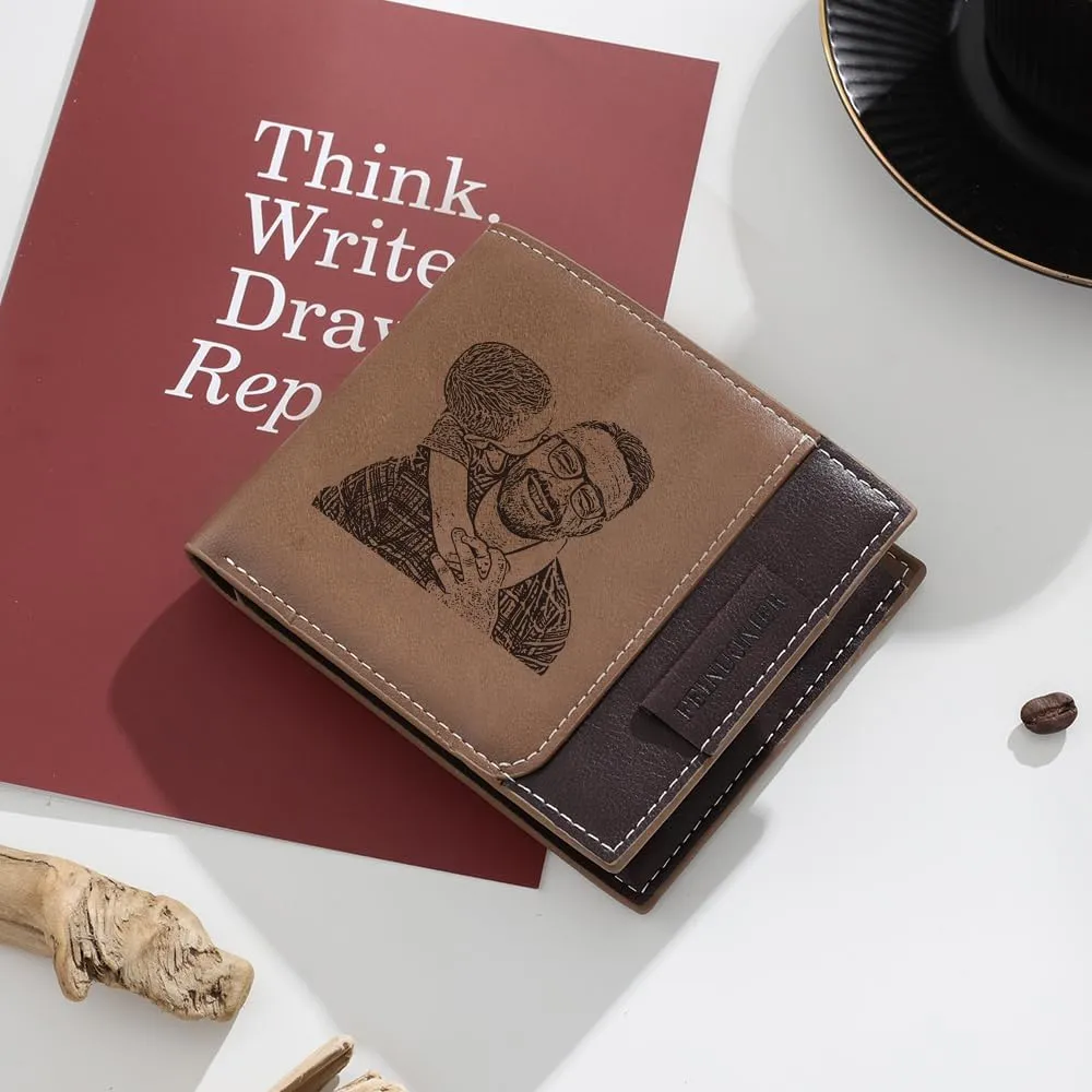 Personalized Photo Mens Wallets Leather: Custom Initial Name Bi-fold Wallet for Men Father - Men's wallets Wallet for Dad Boyfriend Grandpa Birthday Gift (Brown Photo Monogram)