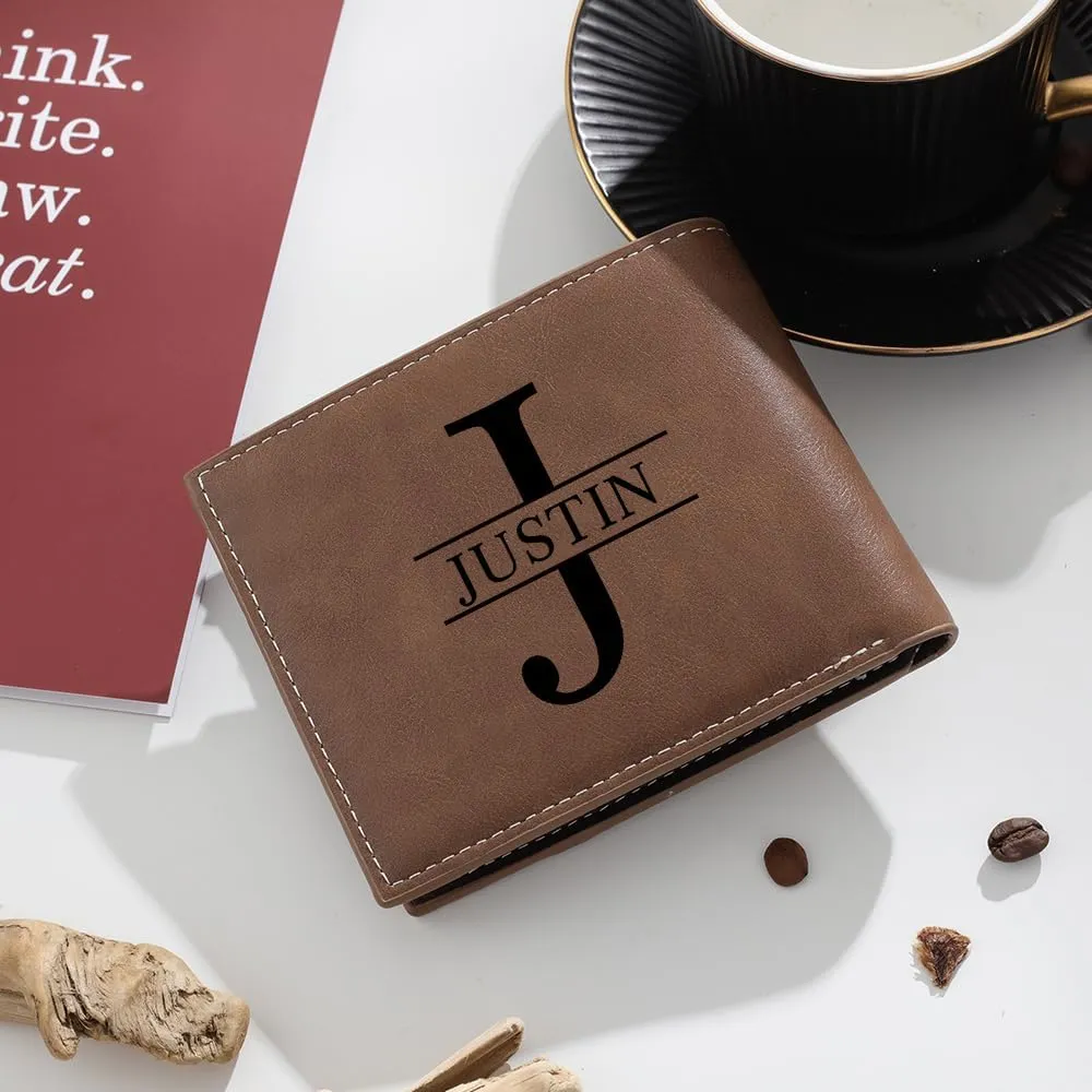 Personalized Photo Mens Wallets Leather: Custom Initial Name Bi-fold Wallet for Men Father - Men's wallets Wallet for Dad Boyfriend Grandpa Birthday Gift (Brown Photo Monogram)