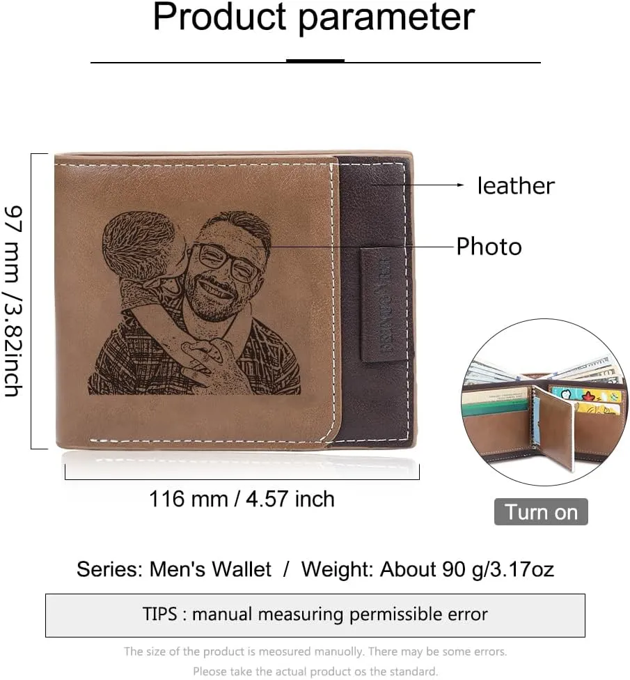 Personalized Photo Mens Wallets Leather: Custom Initial Name Bi-fold Wallet for Men Father - Men's wallets Wallet for Dad Boyfriend Grandpa Birthday Gift (Brown Photo Monogram)