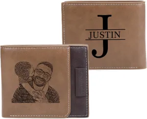 Personalized Photo Mens Wallets Leather: Custom Initial Name Bi-fold Wallet for Men Father - Men's wallets Wallet for Dad Boyfriend Grandpa Birthday Gift (Brown Photo Monogram)