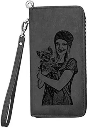 Personalized Photo Wallet Women Leather Wallet Clutch Wallet with Wristlet handba package best gift for women Christmas gifts(Black Single Side)