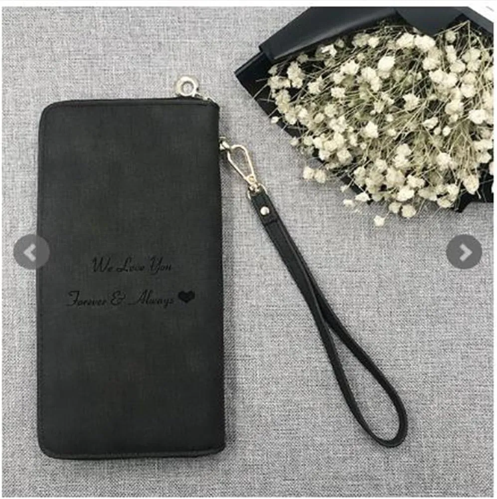 Personalized Photo Wallet Women Leather Wallet Clutch Wallet with Wristlet handba package best gift for women Christmas gifts(Black Single Side)