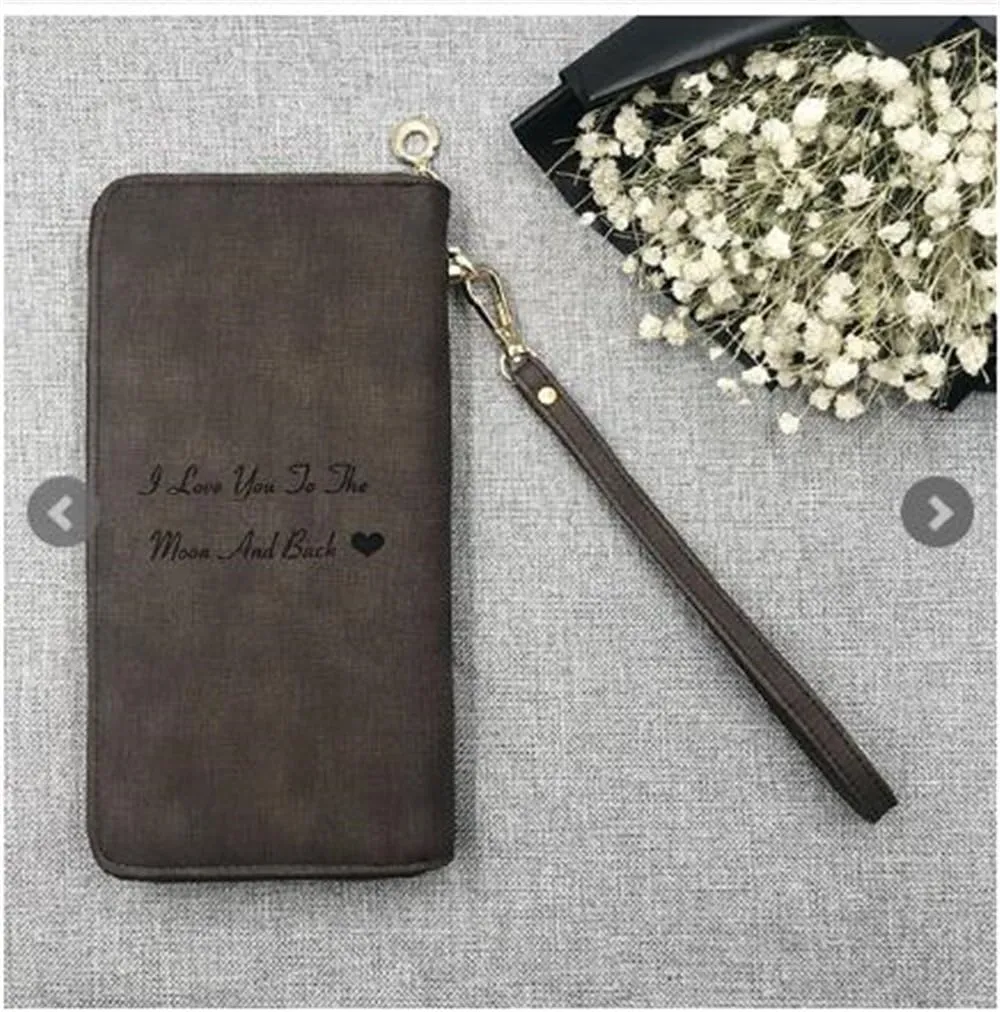 Personalized Photo Wallet Women Leather Wallet Clutch Wallet with Wristlet handba package best gift for women Christmas gifts(Dark brown Single Side)