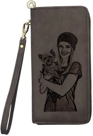 Personalized Photo Wallet Women Leather Wallet Clutch Wallet with Wristlet handba package best gift for women Christmas gifts(Dark brown Single Side)