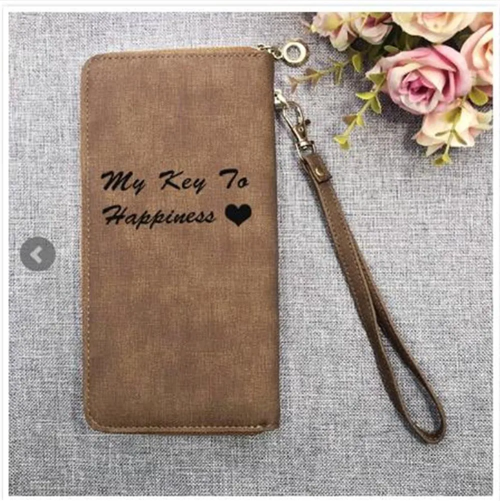 Personalized Photo Wallet Women Leather Wallet Clutch Wallet with Wristlet handba package best gift for women Christmas gifts(Light Brown Single Side)