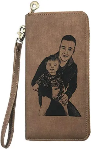 Personalized Photo Wallet Women Leather Wallet Clutch Wallet with Wristlet handba package best gift for women Christmas gifts(Light Brown Single Side)