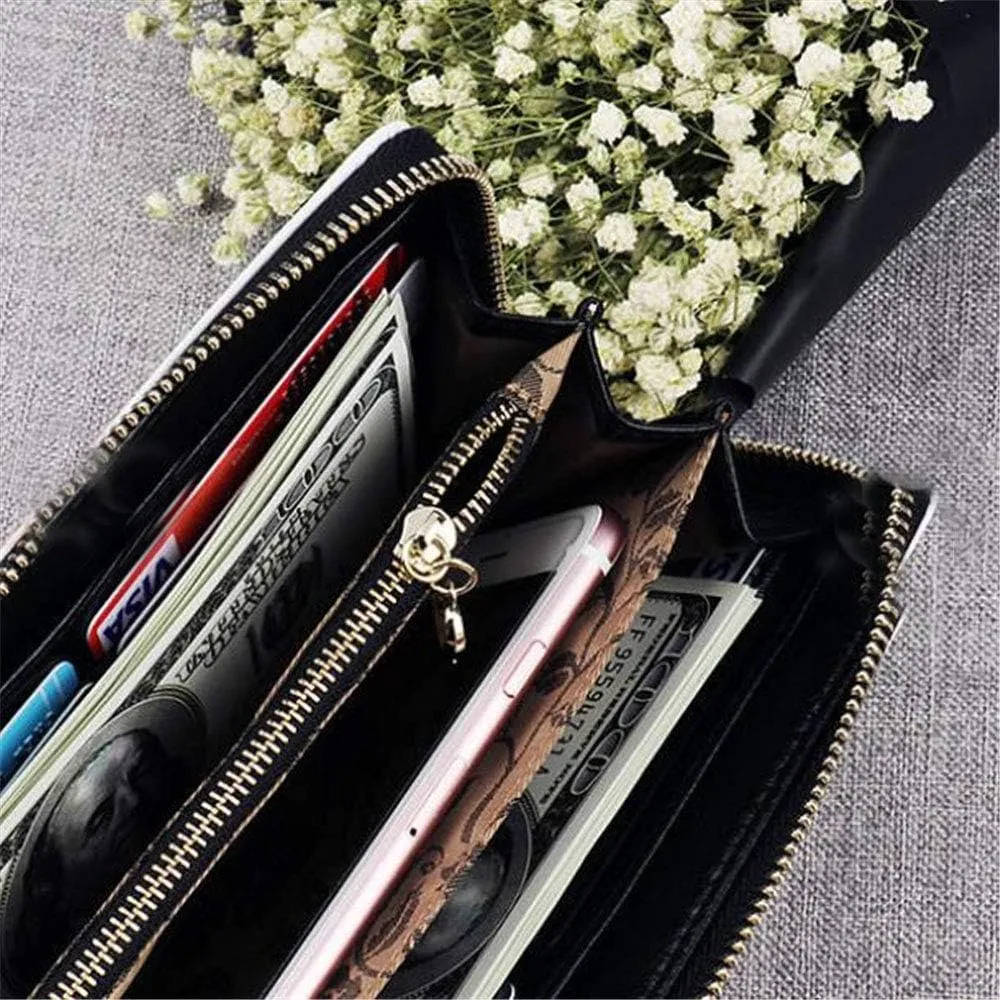 Personalized Photo Wallet Women Leather Wallet Clutch Wallet with Wristlet handbag best gift for women(Black Single Side)