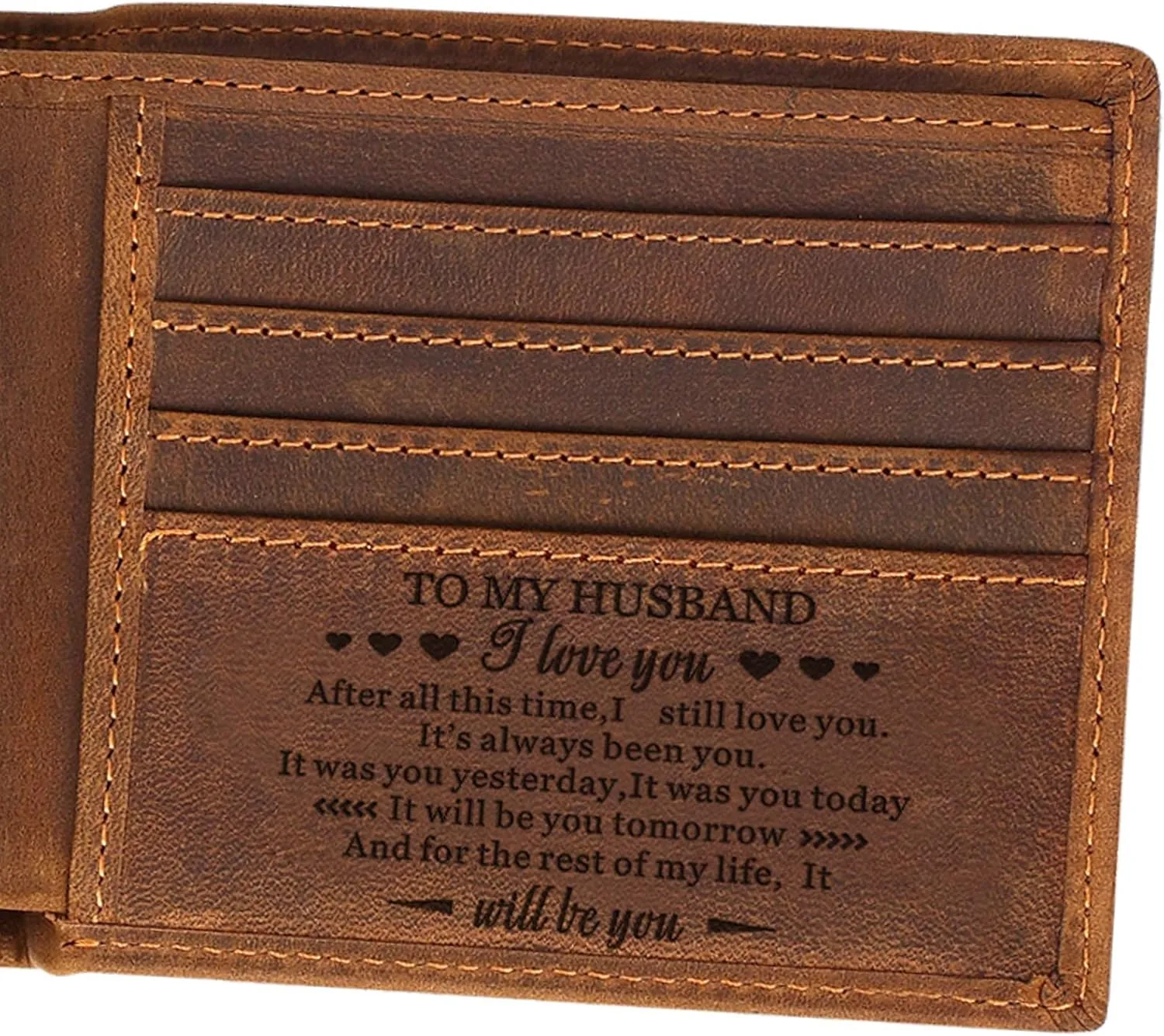 Personalized Pocket Bifold Leather Wallet, Custom Engraved Men's Wallet for Men Husband, Lover, Best Present for Anniversary, Birthday, Valentine, Christmas.