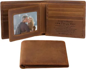 Personalized Pocket Bifold Leather Wallet, Custom Engraved Men's Wallet for Men Husband, Lover, Best Present for Anniversary, Birthday, Valentine, Christmas.