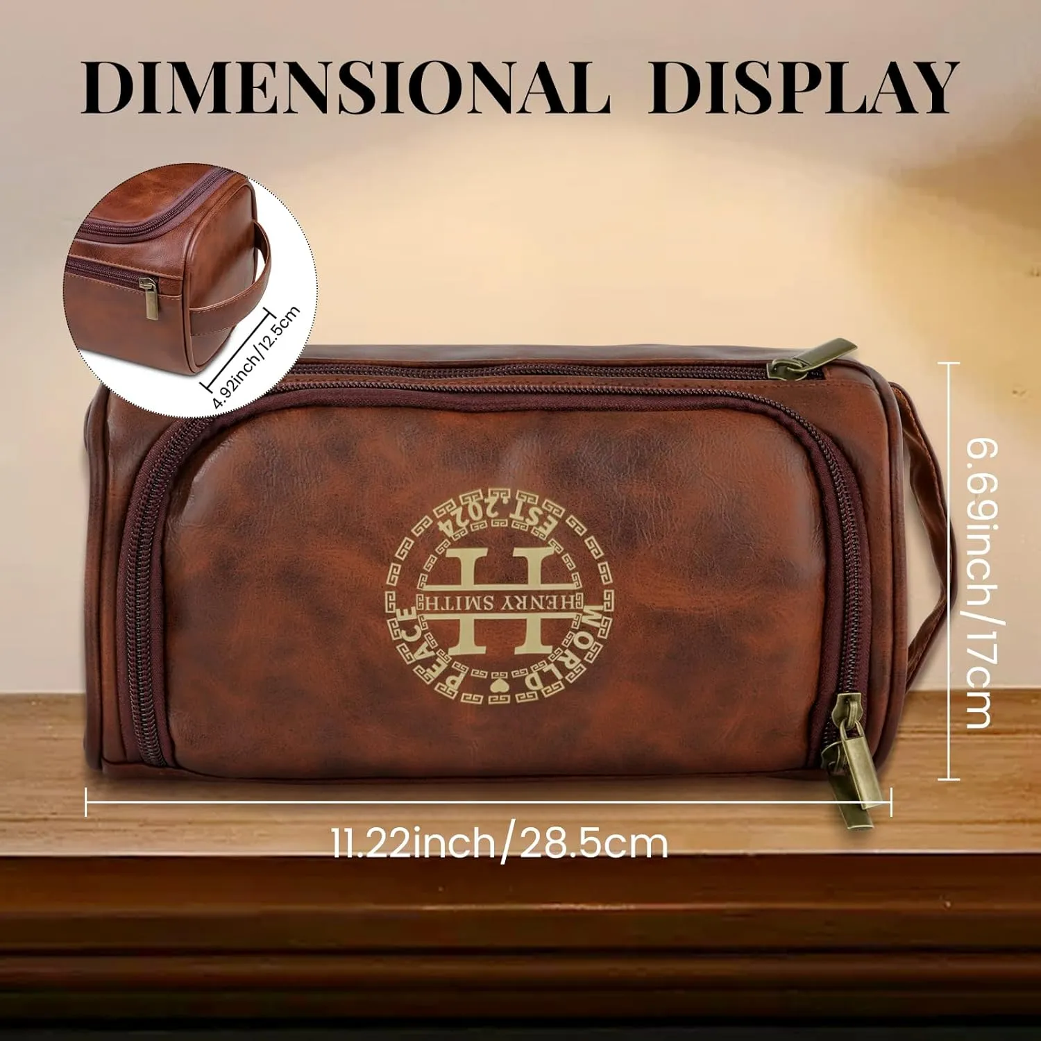 Personalized Toiletry Bag for Men Custom Engraved Name Initials Toiletry Bag Leather Travel Organizer Water Resistant Bag (Style01)