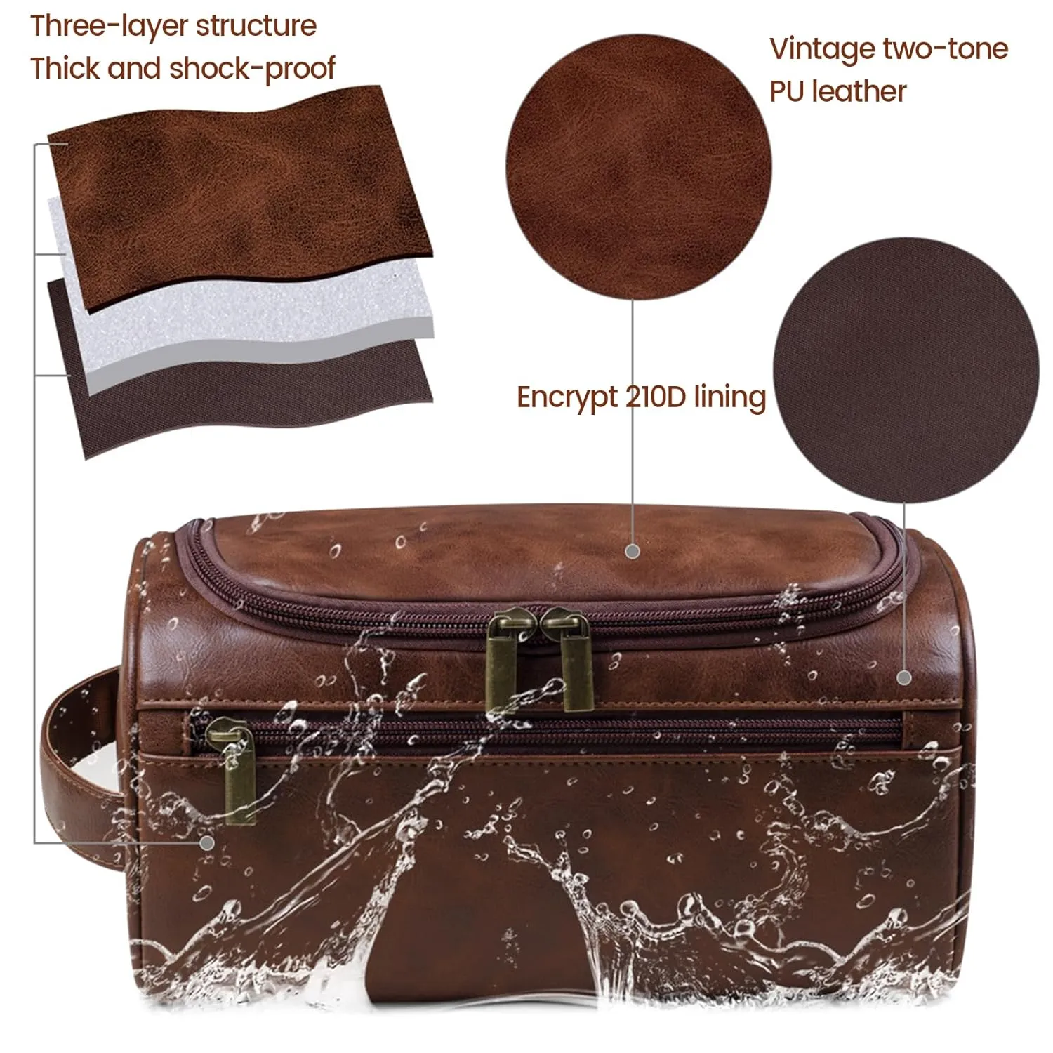Personalized Toiletry Bag for Men Custom Engraved Name Initials Toiletry Bag Leather Travel Organizer Water Resistant Bag (Style01)