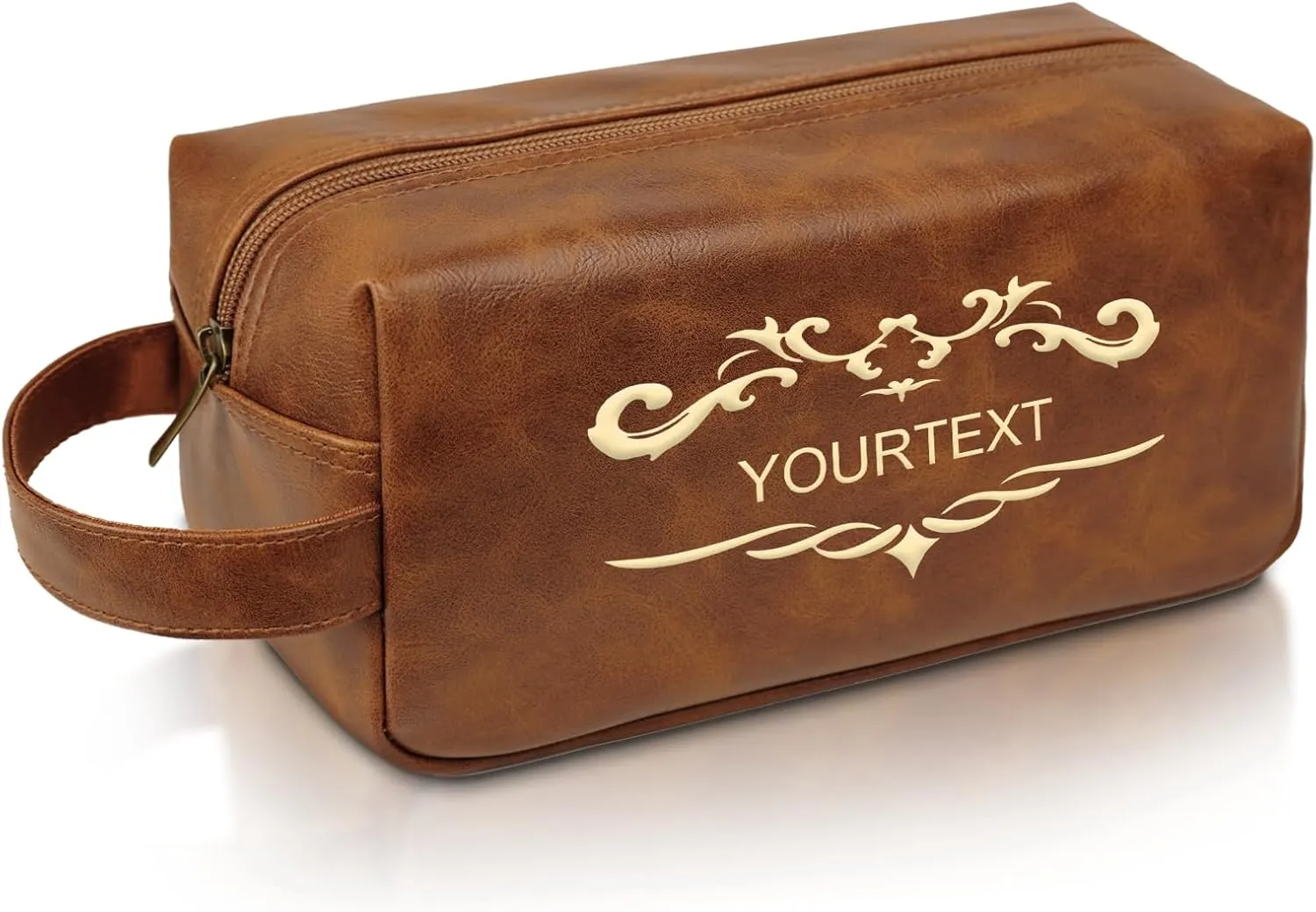 Personalized Toiletry Bag for Men, Custom Leather Travel Dopp Kit, Waterproof Hygiene Cosmetic Bag, Engraved with Pattern and Text, Gifts for Birthday, Anniversary, Christmas