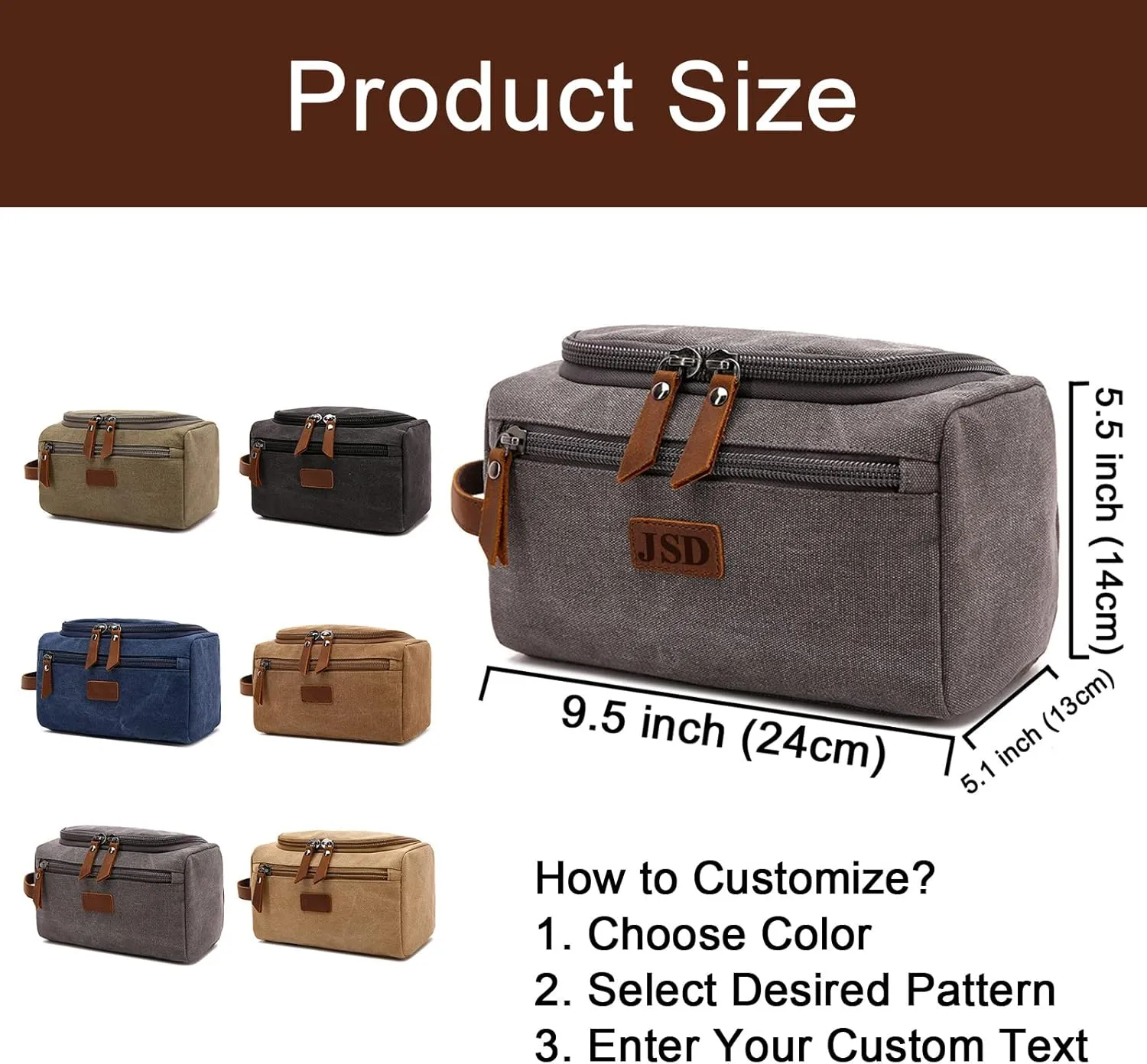 Personalized Toiletry Bag for Men, Customized Laser Engraved Initial & Name Toiletry Bags, Custom Canvas Travel Shaving Dopp Kit Bag Text for Dad, Husband, Groomsmen, Birthday Christmas Gift