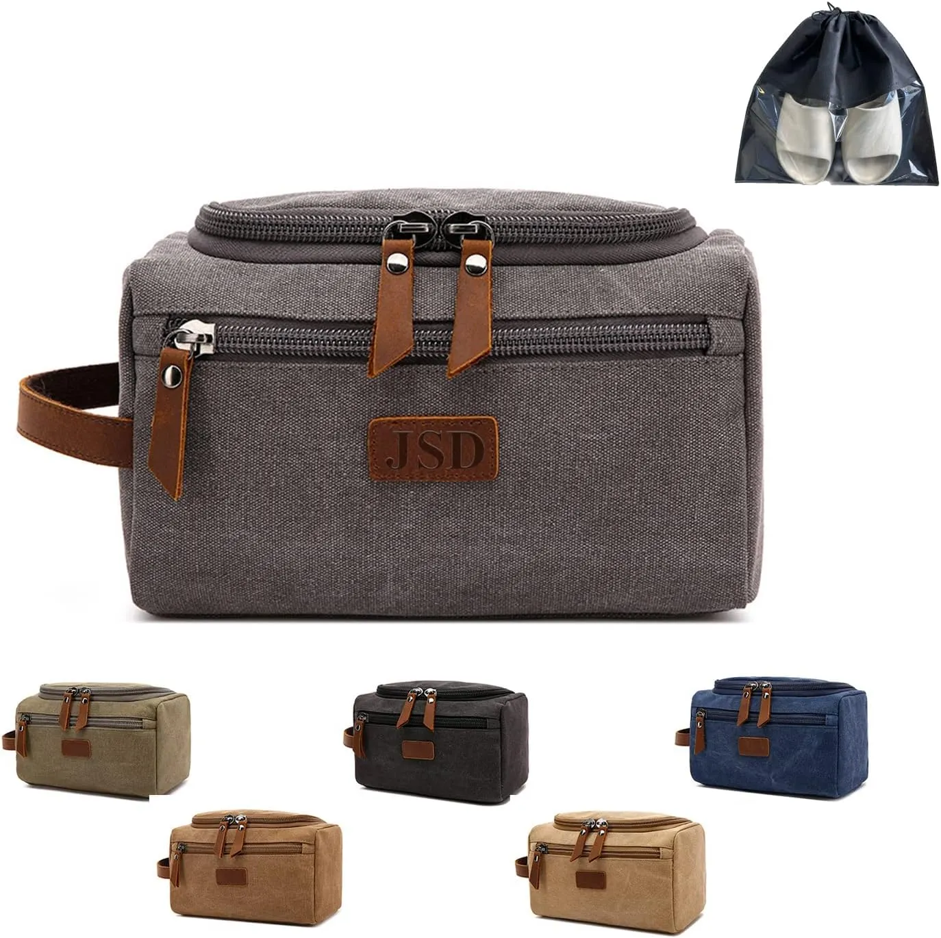 Personalized Toiletry Bag for Men, Customized Laser Engraved Initial & Name Toiletry Bags, Custom Canvas Travel Shaving Dopp Kit Bag Text for Dad, Husband, Groomsmen, Birthday Christmas Gift