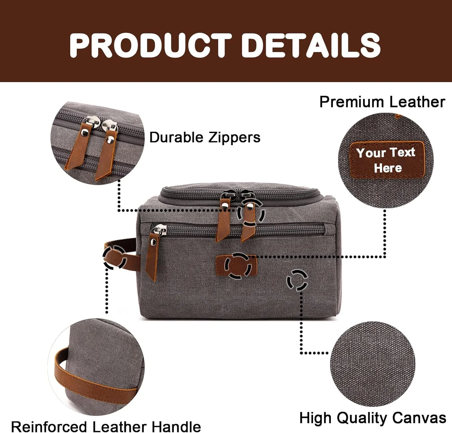 Personalized Toiletry Bag for Men, Customized Laser Engraved Initial & Name Toiletry Bags, Custom Canvas Travel Shaving Dopp Kit Bag Text for Dad, Husband, Groomsmen, Birthday Christmas Gift