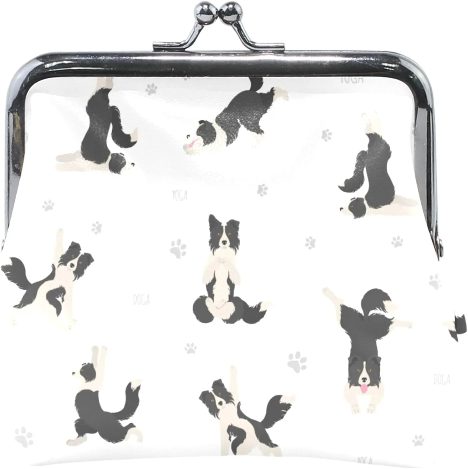 Personalized Women's Cute Coin Purse Leather Cute Yoga Dog White Kiss Lock Buckle Small Change Purse