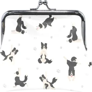 Personalized Women's Cute Coin Purse Leather Cute Yoga Dog White Kiss Lock Buckle Small Change Purse