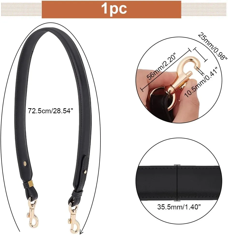 PH PandaHall Crossbody Bag Straps, 28.5 Inch (72.5cm) Short Bag Strap Purse Strap 1.4 Inch Wide Leather Replacement Shoulder Strap with Golden Metal Clasps for Women DIY Underarm Bag Handbag, Black