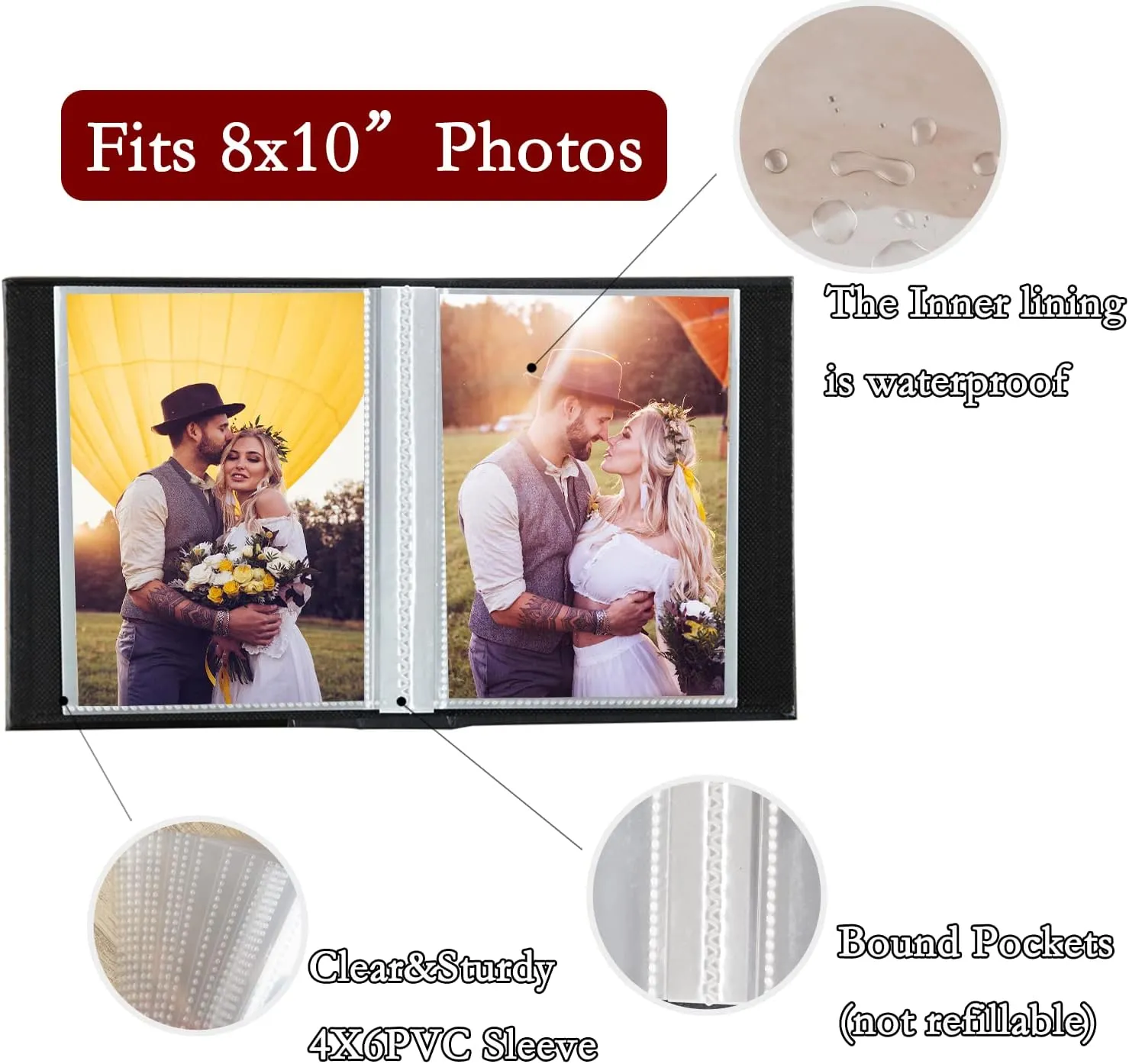 Photo Album 8x10 Clear Pages Pockets Leathe Cover Slip Slide in Photo Album Holds 100 Vertical 8x10 Photos Picture Book for Wedding Family (Grey)
