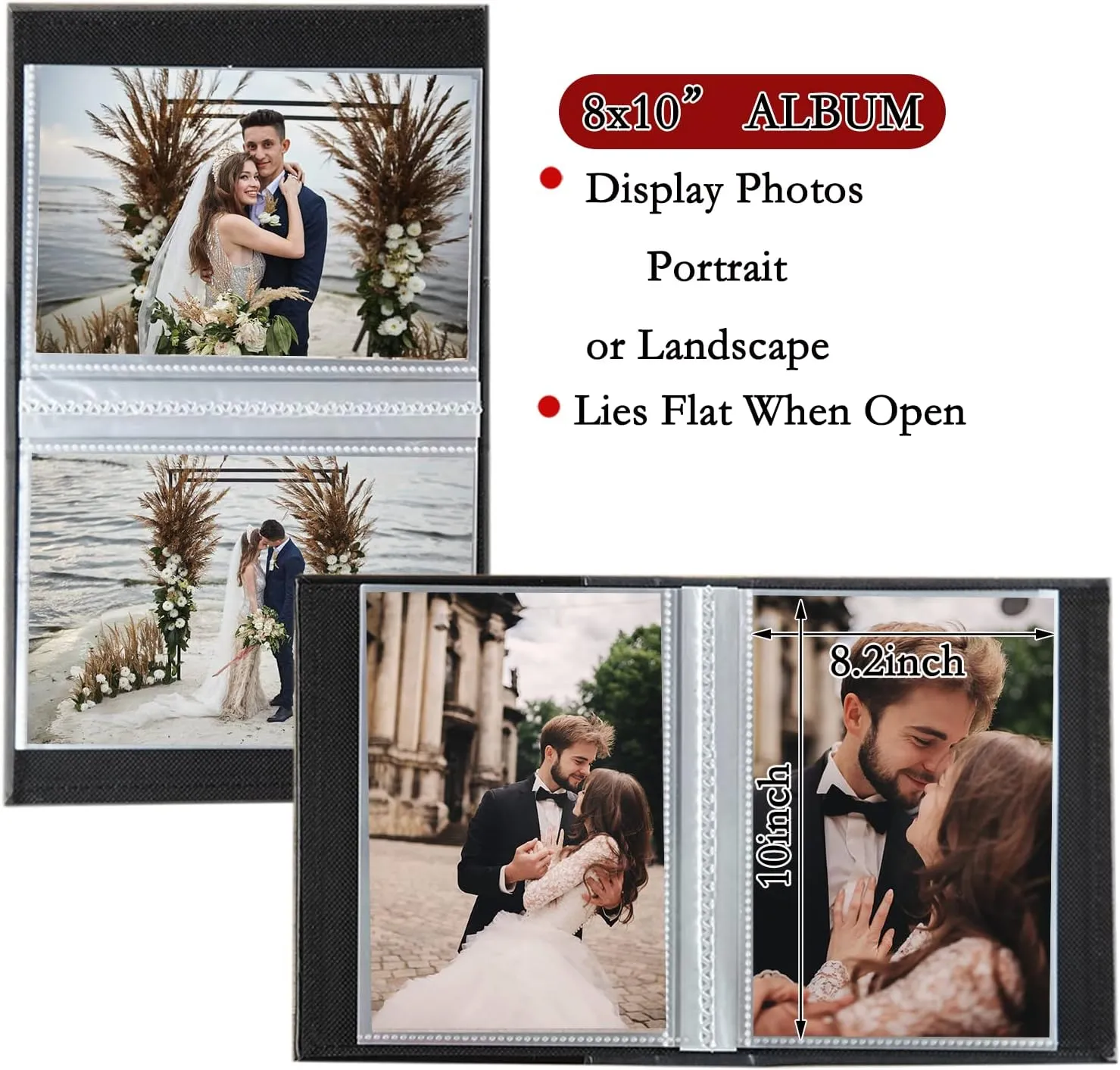 Photo Album 8x10 Clear Pages Pockets Leathe Cover Slip Slide in Photo Album Holds 100 Vertical 8x10 Photos Picture Book for Wedding Family (Grey)