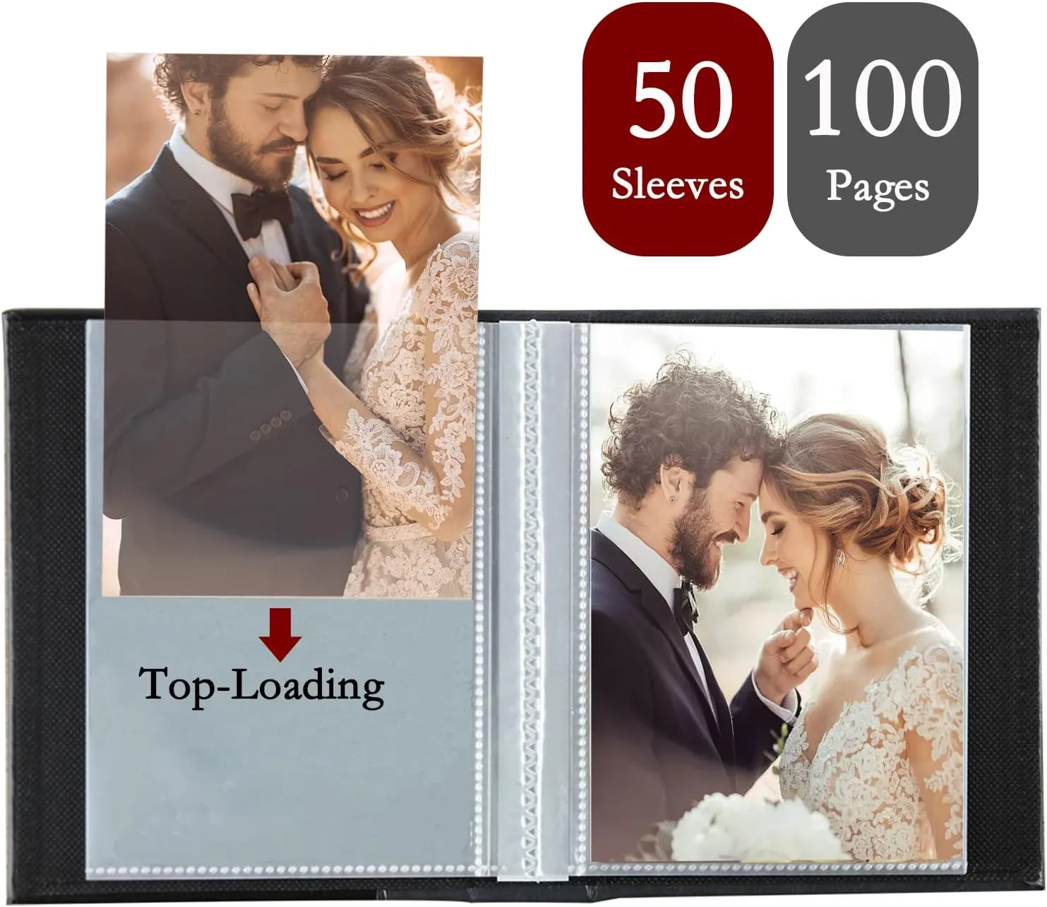 Photo Album 8x10 Clear Pages Pockets Leathe Cover Slip Slide in Photo Album Holds 100 Vertical 8x10 Photos Picture Book for Wedding Family (Grey)