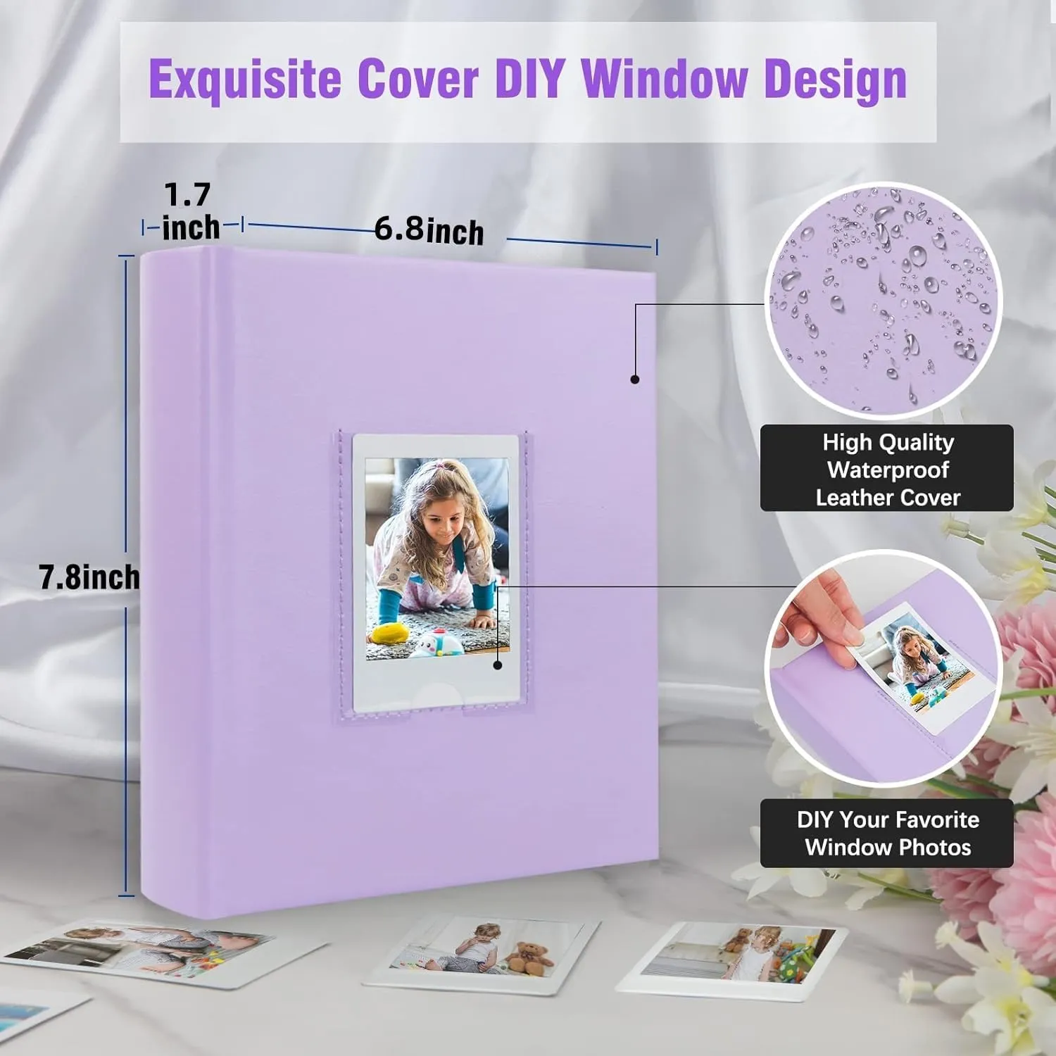 Photo Album for Fujifilm Instax Mini Camera - 180 Pockets With Writing Space for Polaroid, Leather Cover, 2x3 for Instax Mini 12 11 9 40 8 7 Evo LiPlay Instant Camera (Purple)