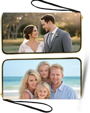 Picture Customized Wallet for Women, Personalized Photo Print Wristlet Zip Around Wallets, PU Leather Purse