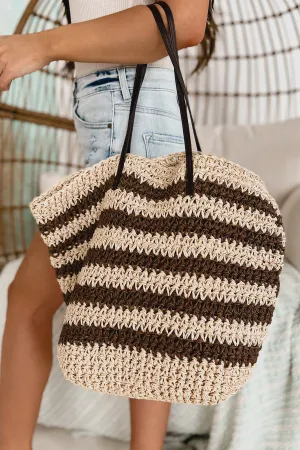 Pier Perfection Striped Straw Tote (Brown)