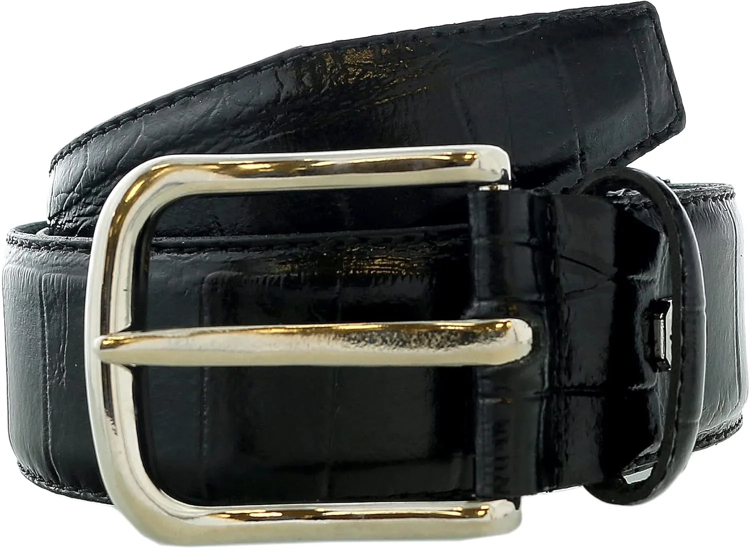 Pierre Cardin Shiny Black Embossed Classic Buckle Adjustable Belt Adjustable Mens Belt-40 for Mens