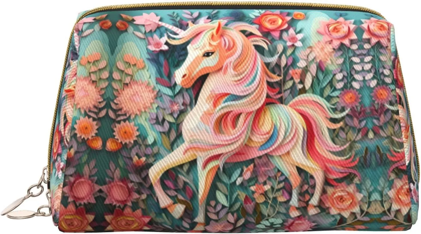 Pink Paper Cut Unicornmakeup Bag Organizer,Toiletry Cosmetic Bag,Zipper Pouch Brushes Storage Case(Large)