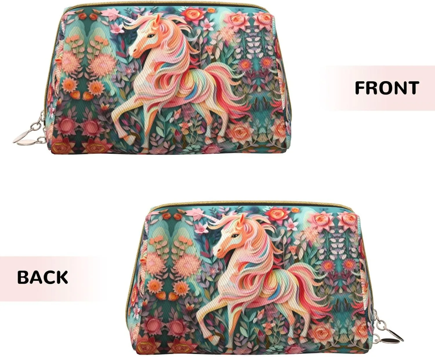 Pink Paper Cut Unicornmakeup Bag Organizer,Toiletry Cosmetic Bag,Zipper Pouch Brushes Storage Case(Large)