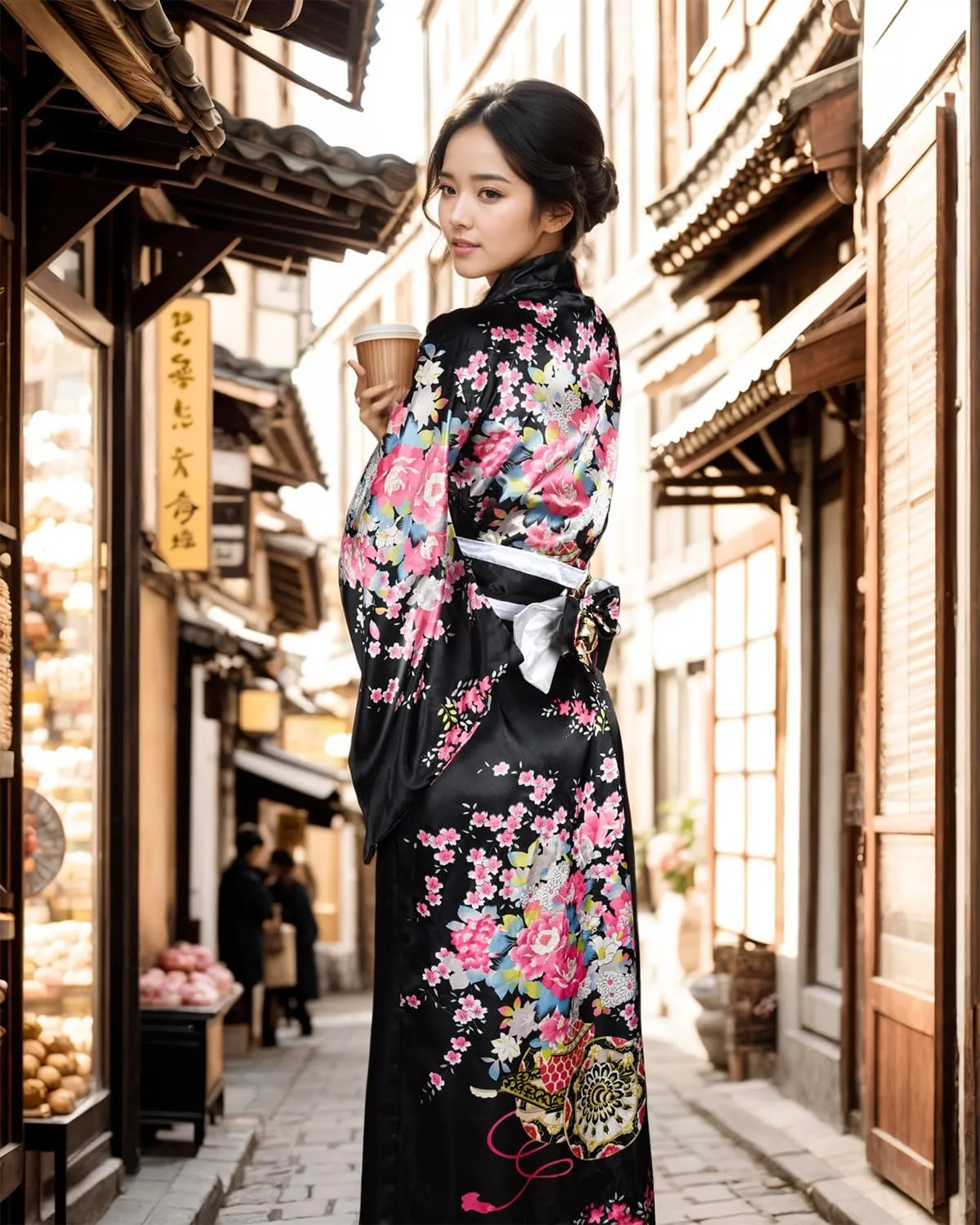 PLULON 5Pcs Japanese kimono for women, Robe Geisha Yukata Dress Blossom Satin Bathrobe japanese dress for women